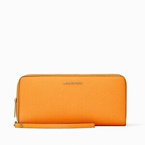 New Michael Kors Jet Set Large Travel Continental Wallet Leather Pop Orange